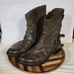 MJUS Moto Biker Leather Buckle Ankle Boots Size EU 37 US 7 Gorgeous!! Distressed